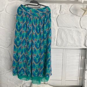 Aerie lined blue green print skirt with elastic back band long